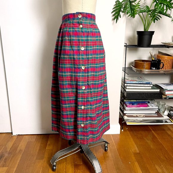 1980s vintage cotton plaid skirt - size 12 - Picture 5 of 10